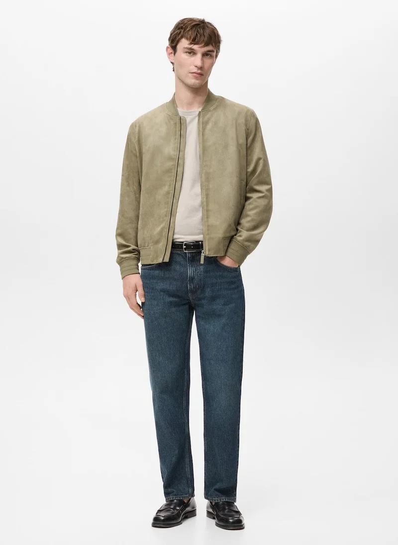 Mango Man Suede-effect bomber jacket